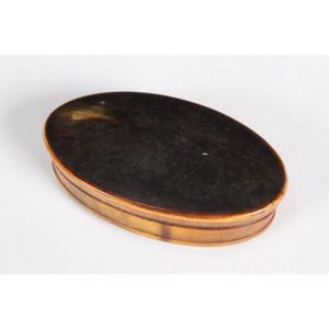 Late Georgian horn snuff box and cover, of oval form, with…
