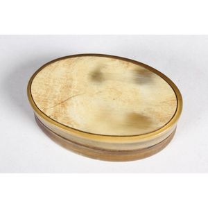 Late Georgian horn snuff box and cover, of oval form, with a…