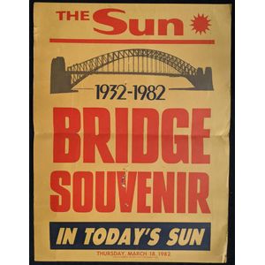 Newspaper stand poster. Thursday 18 March 1982. Bridge souvenir…