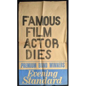 Newspaper stand poster. Famous Film Actor Dies. Evening…
