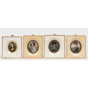 Four hand painted portrait miniatures of women, early 20th…