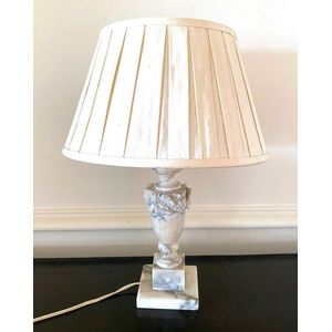Antique Light Green Floral Marble & Brass Table Lamp