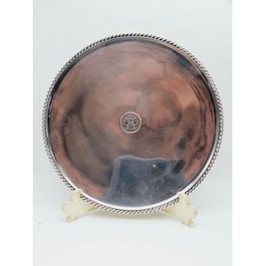 Sterling silver shallow plate, gadroon decorated rim set with a…