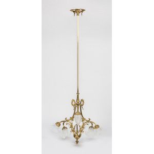 A Victorian brass three branch chandelier, a Victorian brass…