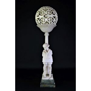 Marble and alabaster figural girl table lamp, height 53 cm (top…