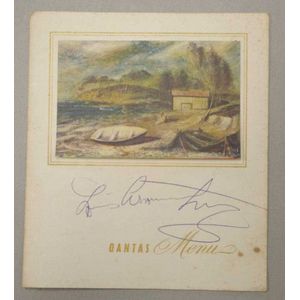 1960's QANTAS menu signed by Louis Armstrong 20.5 cm x 17.5 cm…