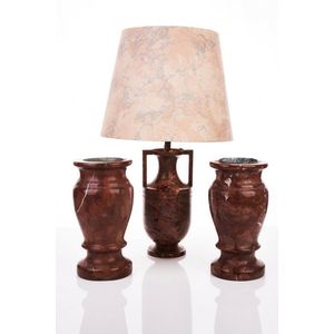 Pair of rouge marble table lamps together with a matching pair…