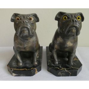 Pair antique French Franjou bronze signed bookends inlaid glass&hellip;