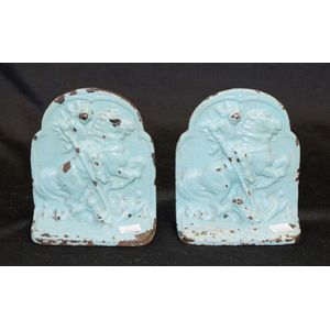 Pair cast iron St George & the dragon bookends or doorstops