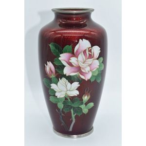 Japanese Sato cloisonne vase decorated with roses against…