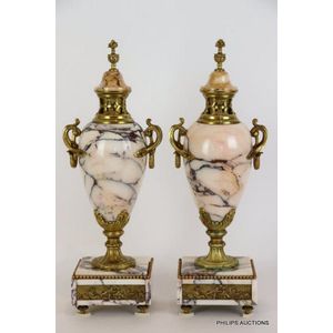 A pair of marble and bronze urns, 19th century, the pair of…