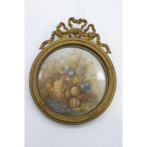 Hand painted miniature, 'Still Life' water colour in round…