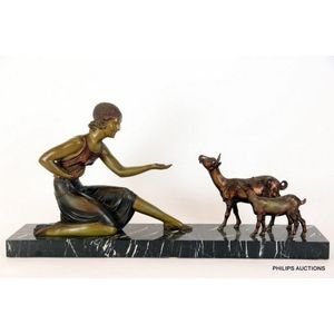 A large Art Deco cold painted spelter figural group, Demetre H.…