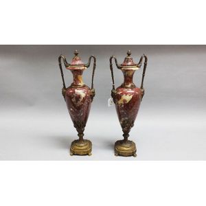 Pair of antique French marble and bronze twin handled lidded…
