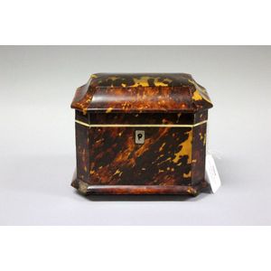 Large antique Georgian pagoda topped tortoiseshell tea caddy,…