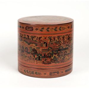 A large Burmese lacquered betel nut box, circa 1920, 28 cm…