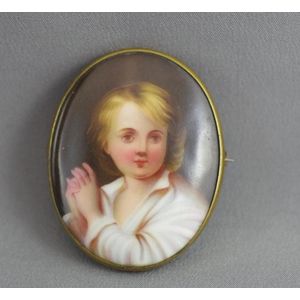 Antique Victorian hand painted portrait outlet brooch (needs pinback)