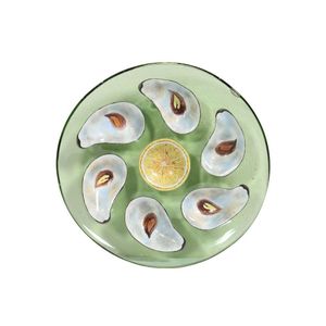 Moser glass oyster plate, rare green Moser glass oyster dish ...