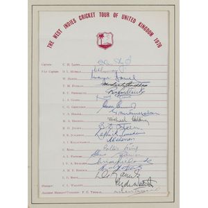 1976 West Indies team sheets for 1976 tour to UK with Viv&hellip;