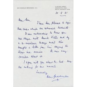 c.1955-86 letters to Don Wigan from Test cricketers including…