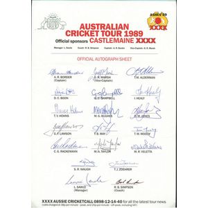1989 Australian tour to England, official team sheet with 19…
