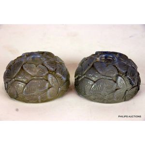 A pair of opalescent glass candle holders, Barolac,…