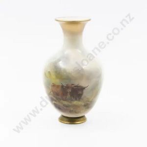 Royal Worcester ovoid vase, painted with highland cattle…