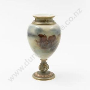 Royal Worcester ovoid pedestal vase, painted with highland…