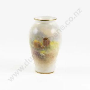 Royal Worcester ovoid posy vase, painted with highland cattle…