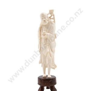 Chinese ivory carving of Shao Lao, holding a peach of longevity ...