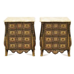A pair of Louis XVI style Boulle manner ebonised and cut brass…