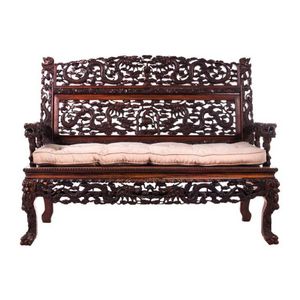 Dragon Carved Settee and Armchair Set - Furniture - Oriental