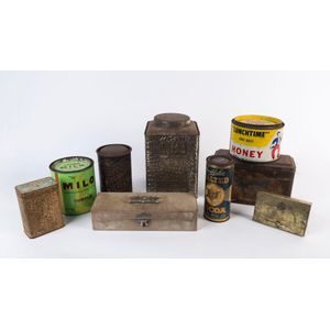 Nine assorted antique and vintage tins and boxes including rare…