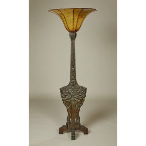 vintage torch flame solid brass torchiere floor lamp, original Stiffel  glass diffuser shade