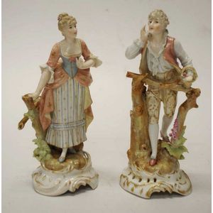 Pair of Vintage Bisque Porcelain Bird Figurines With Branches and