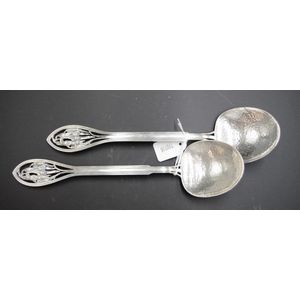 Pair James Linton sterling silver serving spoons, each with&hellip;