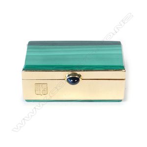 A small 18ct gold and malachite box by Faberge, of oblong shape…