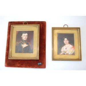 A pair of Georgian portrait miniatures, gentleman and lady,…