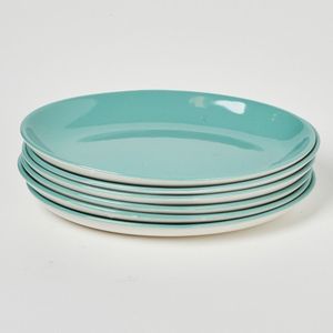 A set of six oval Crown Lynn teal coloured plates, height 2 cm,&hellip;