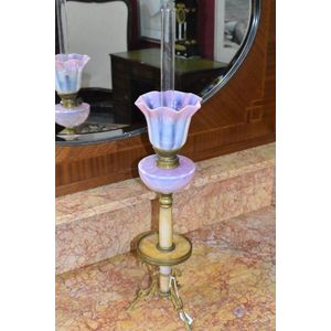French pink vaseline glass parlour lamp of unusual design