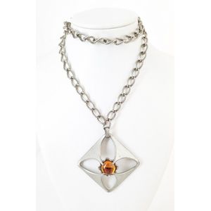 A vintage Brett Larsen tin pewter necklace, pendant with orange&hellip;