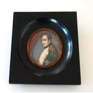 A portrait miniature, Napoleon, painted on ivory, in ebonised…