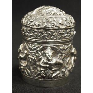 Burmese silver lidded betel nut container extensively decorated…