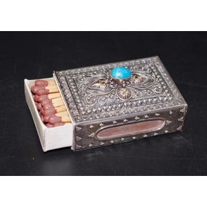 Indian silver match box holder embossed decoration, with inset…