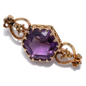 Antique 15ct Gold Amethyst Fleur de Lis Brooch - Brooches - Jewellery