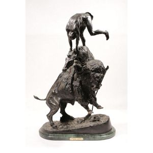 After Frederick Remington, large bronze sculpture 'The Buffalo…