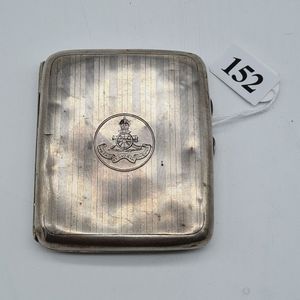 English sterling silver cigarette box, Art Deco with central…