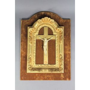 Antique French Ivory crucifix on gilt wood frame & velvet, 45…