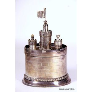 A Victorian silver plate Castle cigar lighter, later 19th…