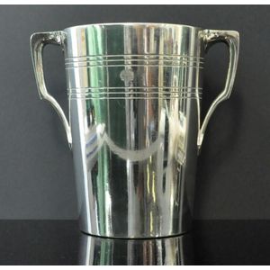 German silver plated ice bucket. Dual handled. Marked to base…